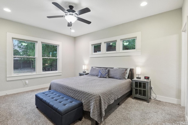 621 Center St, San Antonio, TX 78202 - carpeted bedroom with baseboards, recessed lighting, and a ceiling fan