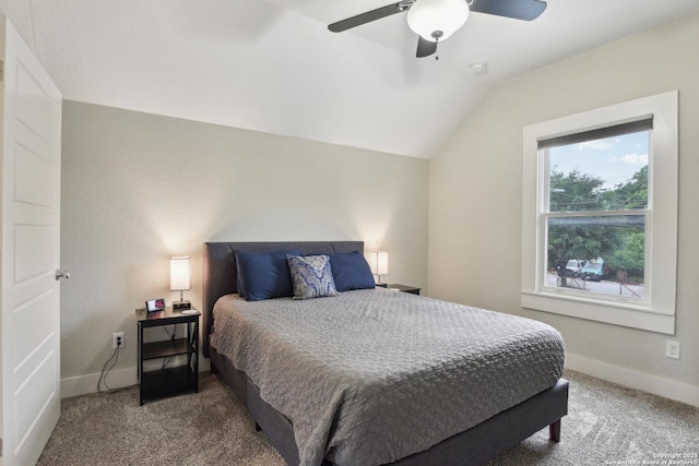 621 Center St, San Antonio, TX 78202 - bedroom with vaulted ceiling, carpet, baseboards, and ceiling fan