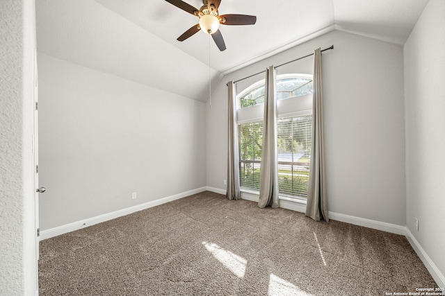 5847 Sweetwater, San Antonio, TX 78253 - spare room featuring lofted ceiling, ceiling fan, carpet, and baseboards