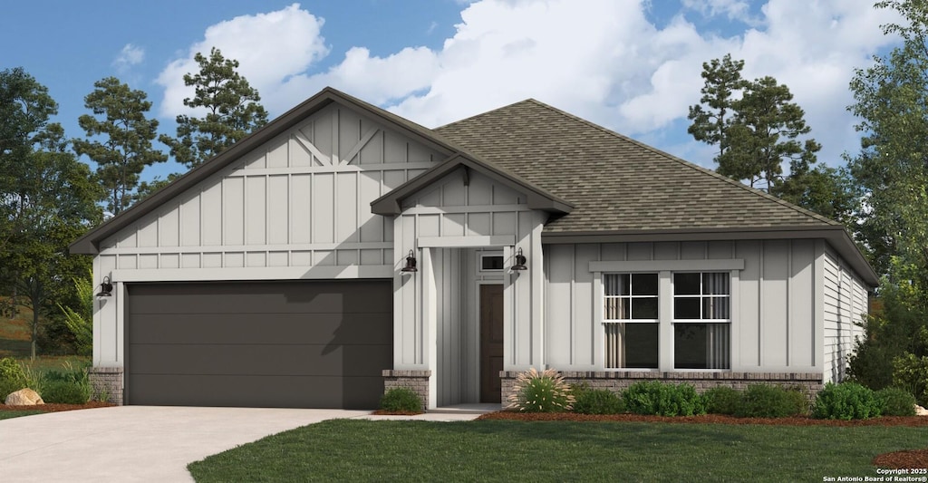 1614 La Grande Jatte, San Antonio, TX 78253 - view of front of house with roof with shingles, board and batten siding, and a garage