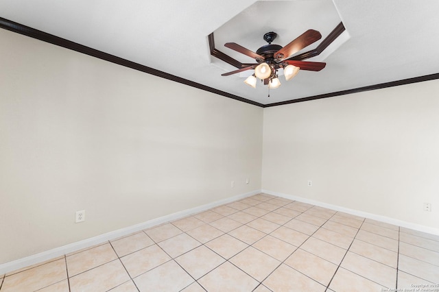 8907 Silver Bow, San Antonio, TX 78242 - unfurnished room featuring ceiling fan, crown molding, baseboards, and light tile patterned floors