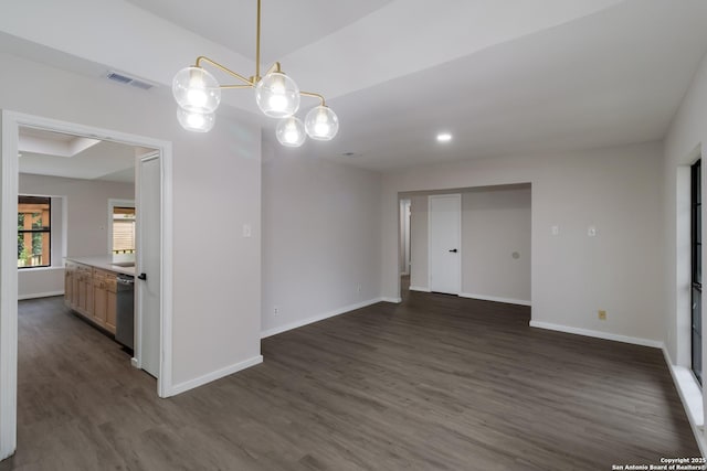 7927 Misty Park, San Antonio, TX 78250 - unfurnished room featuring dark wood-style flooring, baseboards, and a chandelier