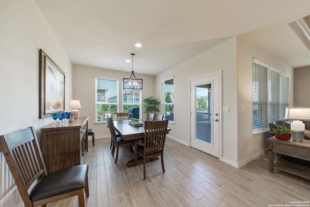 4610 Honeydew Rdg, San Antonio, TX 78253 - dining area with baseboards, light wood-type flooring, recessed lighting, and a chandelier