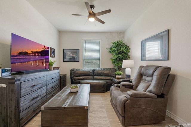 4610 Honeydew Rdg, San Antonio, TX 78253 - living room with a ceiling fan, baseboards, and light wood-type flooring