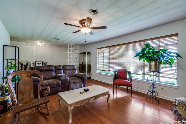 119 Janis Rae, San Antonio, TX 78201 - living room with plenty of natural light, a ceiling fan, wood finished floors, and baseboards