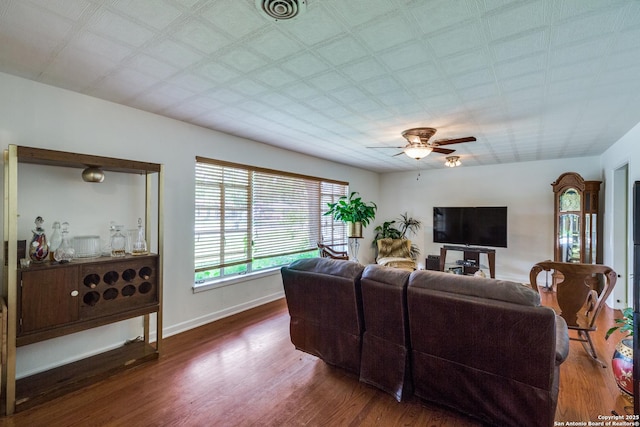 119 Janis Rae, San Antonio, TX 78201 - living room with wood finished floors, a ceiling fan, and baseboards