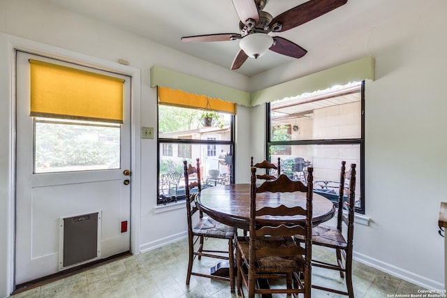 119 Janis Rae, San Antonio, TX 78201 - dining area featuring baseboards, a ceiling fan, and tile patterned floors