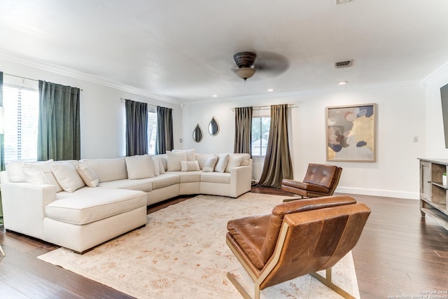 2111 Peach Blossom St, San Antonio, TX 78247 - living area with ornamental molding, hardwood / wood-style flooring, and baseboards