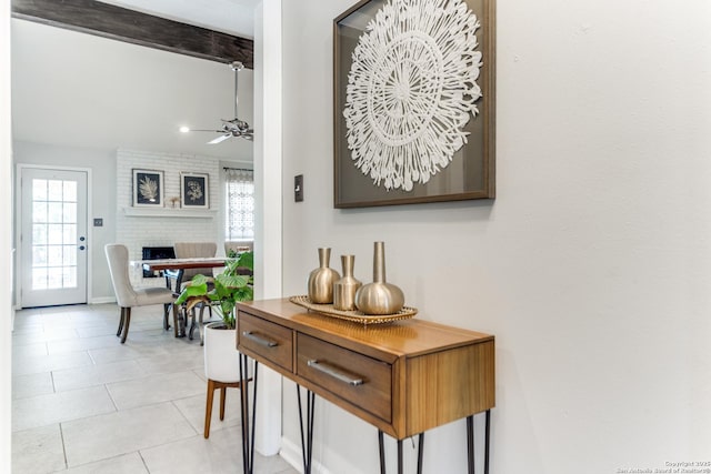 2111 Peach Blossom St, San Antonio, TX 78247 - hall featuring plenty of natural light, light tile patterned flooring, and beam ceiling