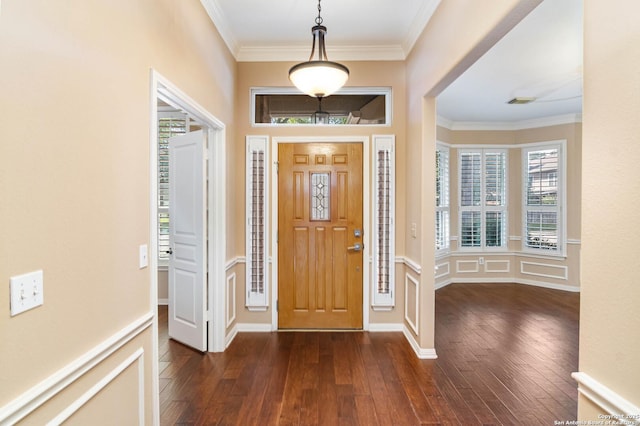 2426 Enfield Grove, San Antonio, TX 78231 - entrance foyer with ornamental molding and dark wood-style floors