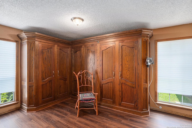 5954 Oak Run, San Antonio, TX 78247 - living area with a textured ceiling and dark wood-style floors