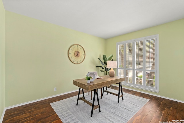 18852 Agin Ct, San Antonio, TX 78258 - home office with baseboards and dark wood finished floors
