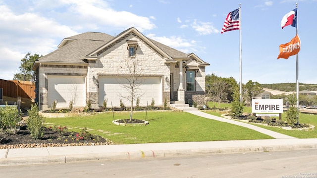 4207 Colina Crst, San Antonio, TX 78261 - view of front of house with a front yard, an attached garage, and stone siding