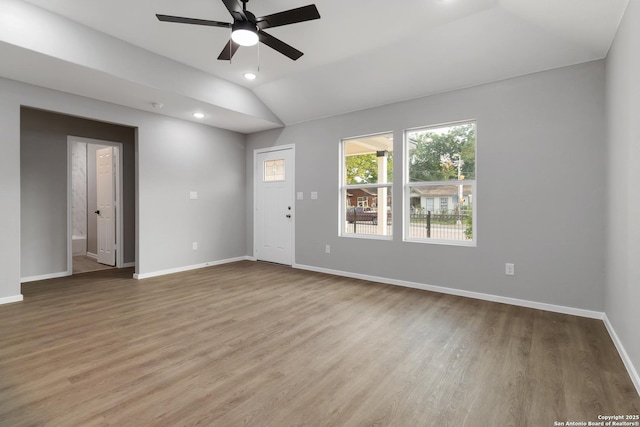 519 W Mitchell, San Antonio, TX 78204 - spare room featuring ceiling fan, lofted ceiling, wood finished floors, baseboards, and recessed lighting