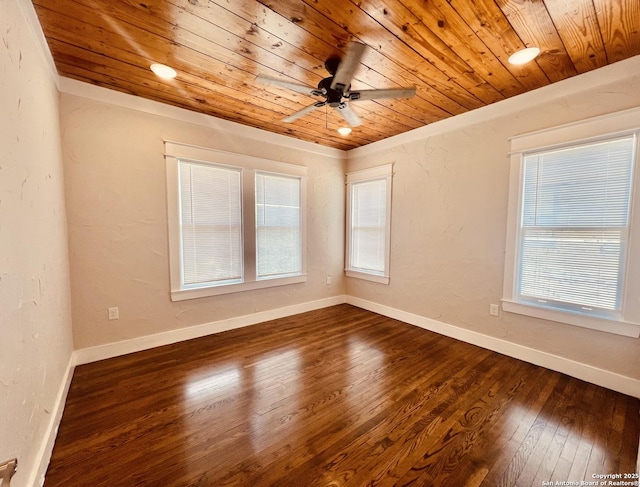 424 Club Dr, San Antonio, TX 78201 - empty room with wooden ceiling, a ceiling fan, dark wood-style floors, and baseboards