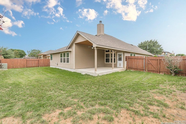 15522 Echo, Selma, TX 78154 - rear view of property with a patio area, a ceiling fan, and a chimney