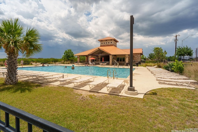 11607 Pelican Pass, San Antonio, TX 78221 - community pool featuring a gazebo, a lawn, and a patio area
