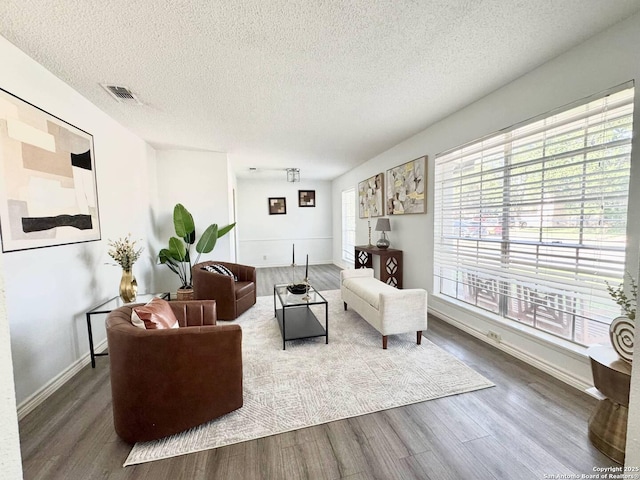 1303 Billings Dr, San Antonio, TX 78245 - living room featuring wood finished floors, a textured ceiling, and baseboards