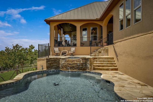 286 Settlers, Comfort, TX 78013 - view of patio featuring stairway and an outdoor pool