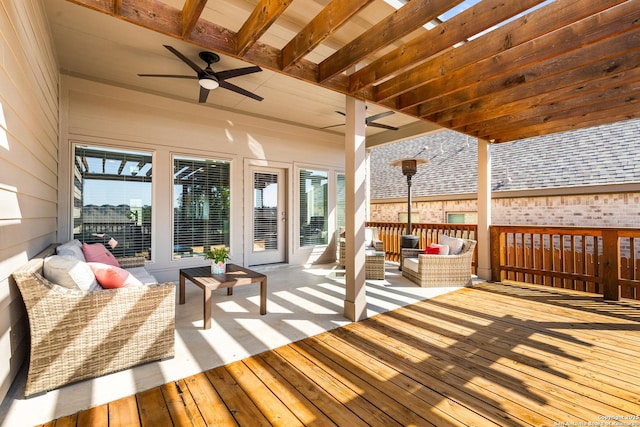 2126 Elysian, San Antonio, TX 78253 - wooden deck with an outdoor hangout area and ceiling fan