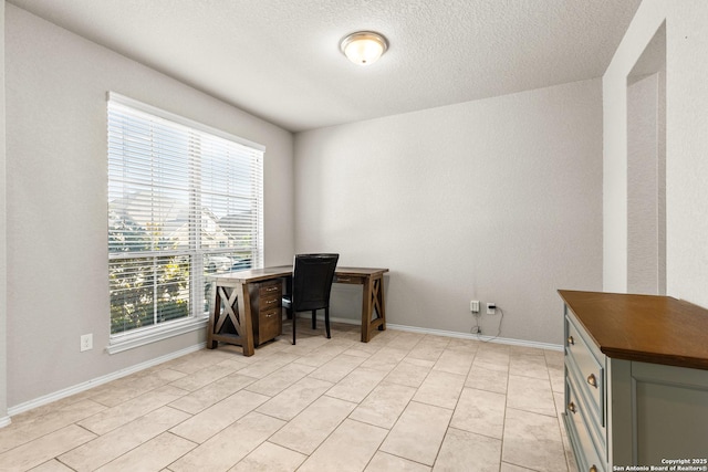 2126 Elysian, San Antonio, TX 78253 - home office featuring baseboards, light tile patterned flooring, and a textured ceiling