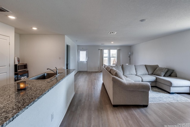3823 Casado, Converse, TX 78109 - living room featuring wood finished floors, a textured ceiling, recessed lighting, and baseboards