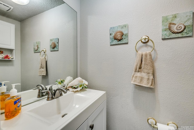 1027 Hedgestone, San Antonio, TX 78258 - bathroom featuring vanity and a textured ceiling