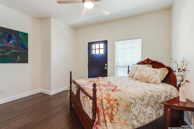 224 Frey, Boerne, TX 78006 - bedroom featuring wood finished floors, baseboards, and ceiling fan