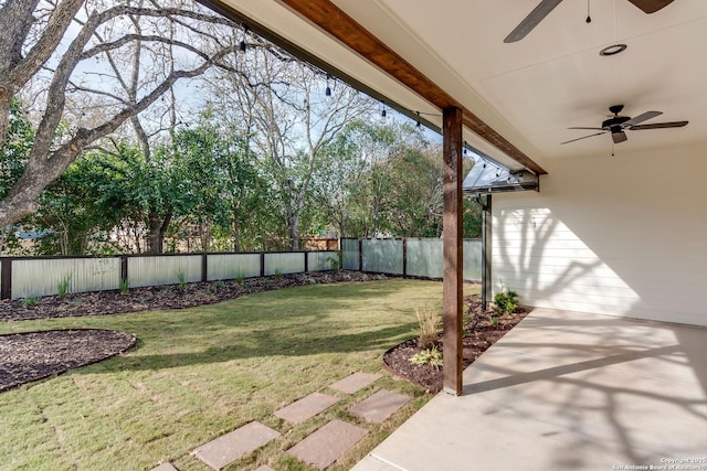 224 Frey, Boerne, TX 78006 - view of yard featuring a ceiling fan and a patio area