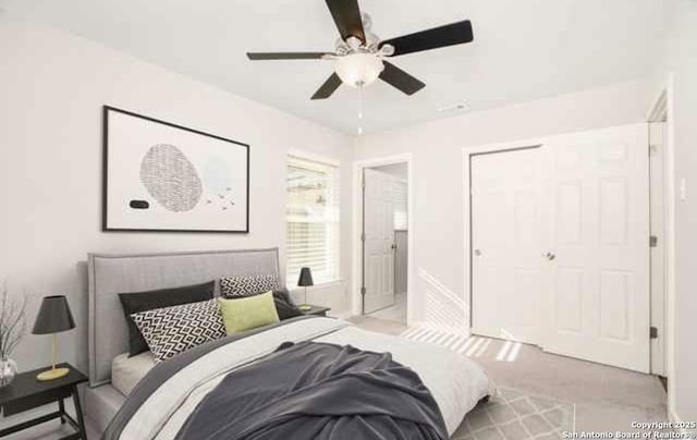 224 Frey, Boerne, TX 78006 - bedroom with a ceiling fan and light colored carpet