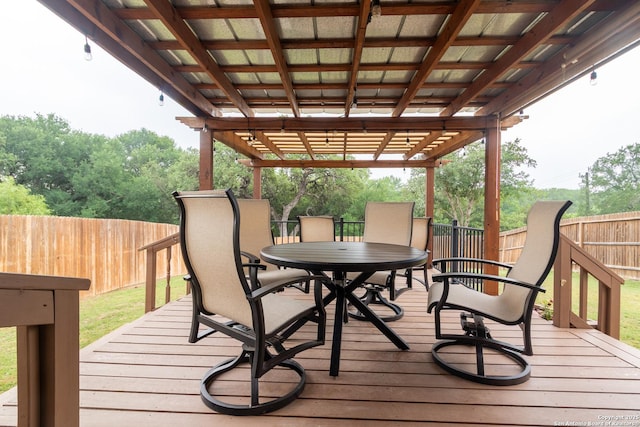 14718 Fronted Goose, San Antonio, TX 78253 - wooden deck with outdoor dining area and a fenced backyard