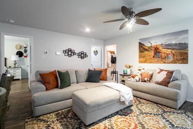 14718 Fronted Goose, San Antonio, TX 78253 - living room with dark wood-style floors and ceiling fan