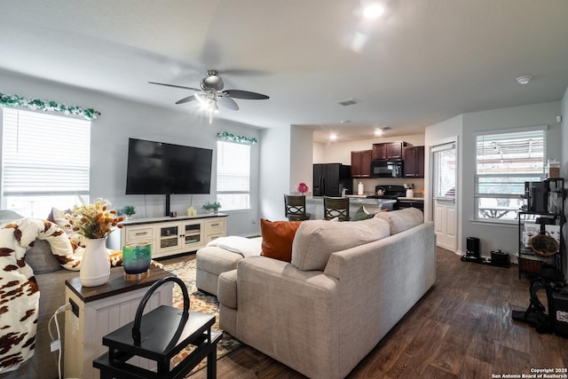 14718 Fronted Goose, San Antonio, TX 78253 - living area featuring dark wood-type flooring and ceiling fan