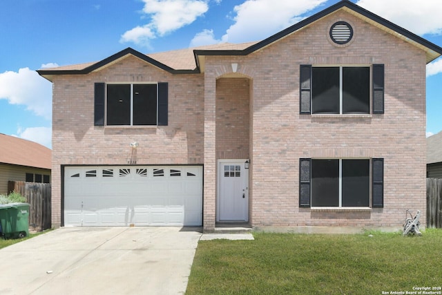 5118 Kayla Brk, San Antonio, TX 78251 - view of front facade featuring an attached garage, concrete driveway, and brick siding