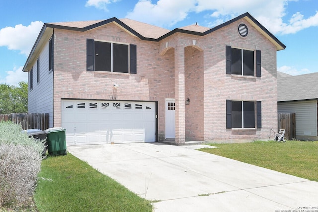 5118 Kayla Brk, San Antonio, TX 78251 - view of front facade featuring a garage, concrete driveway, and brick siding