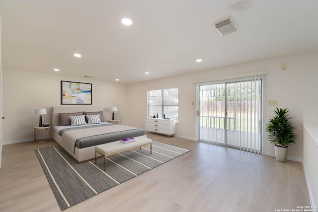 5118 Kayla Brk, San Antonio, TX 78251 - bedroom with access to exterior, light wood-style flooring, baseboards, and recessed lighting
