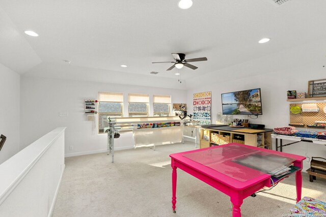 1527 Balcones Fault, New Braunfels, TX 78132 - game room with recessed lighting, carpet flooring, ceiling fan, and baseboards