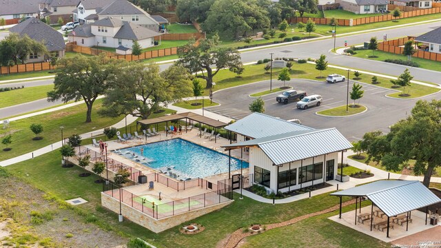 1527 Balcones Fault, New Braunfels, TX 78132 - aerial view of residential area featuring a pool area