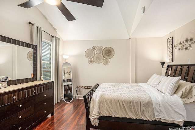 715 E Southcross, San Antonio, TX 78214 - bedroom featuring dark wood finished floors, lofted ceiling, a ceiling fan, and baseboards