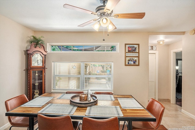 715 E Southcross, San Antonio, TX 78214 - dining space featuring a ceiling fan, baseboards, and light tile patterned floors