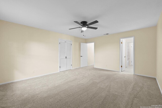 6123 Farragut, San Antonio, TX 78238 - unfurnished bedroom featuring carpet floors, baseboards, a closet, ceiling fan, and ensuite bath