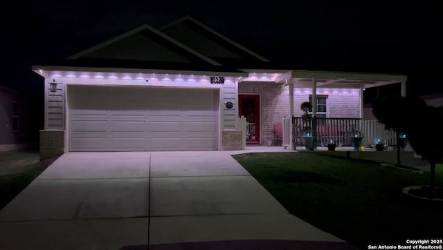 10535 Penelope, Converse, TX 78109 - ranch-style house with covered porch, driveway, a garage, and brick siding