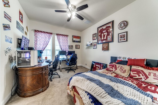 29121 Ismorada, San Antonio, TX 78260 - bedroom featuring carpet floors, baseboards, an office area, and ceiling fan