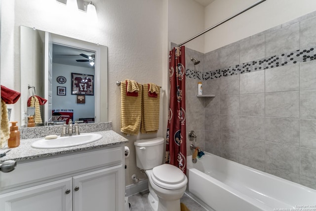 29121 Ismorada, San Antonio, TX 78260 - full bath with toilet, shower / bathtub combination with curtain, vanity, and ceiling fan