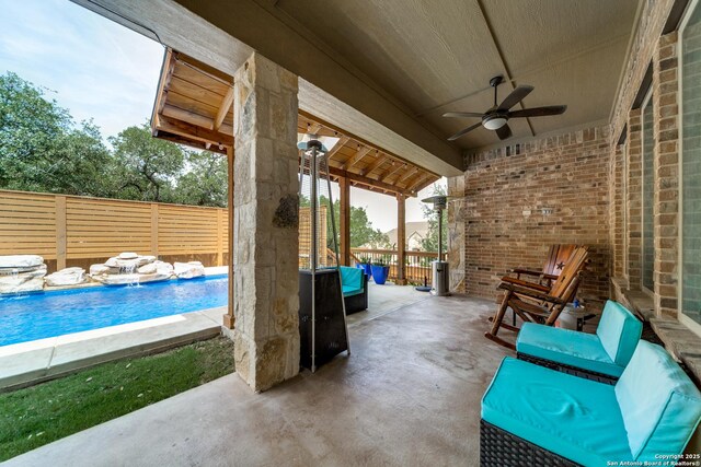29121 Ismorada, San Antonio, TX 78260 - view of patio / terrace featuring a ceiling fan and a fenced backyard