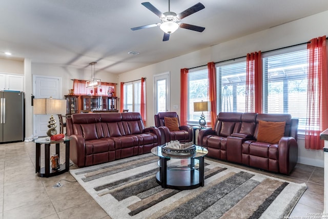 29121 Ismorada, San Antonio, TX 78260 - living area with ceiling fan, light tile patterned flooring, and baseboards