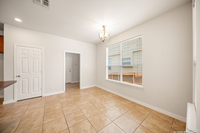 17026 Darien Wing, San Antonio, TX 78247 - unfurnished dining area featuring a chandelier, light tile patterned floors, baseboards, and recessed lighting