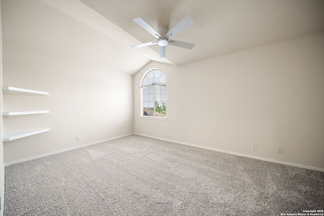 17026 Darien Wing, San Antonio, TX 78247 - carpeted spare room with vaulted ceiling, a ceiling fan, and baseboards