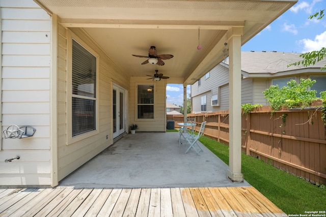 17026 Darien Wing, San Antonio, TX 78247 - wooden deck with a fenced backyard, a ceiling fan, and a patio area