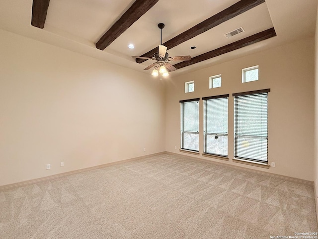 4419 Tapia, San Antonio, TX 78261 - spare room with ceiling fan, light carpet, beam ceiling, and baseboards